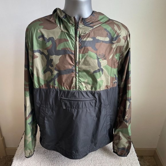 NIKE SB SKATEBOARDING ANORAK 1/2 ZIP PULLOVER CAMO WINDBREAKER JACKET MENS LARGE - Picture 2 of 8